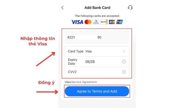 nhập thông tin thẻ visa